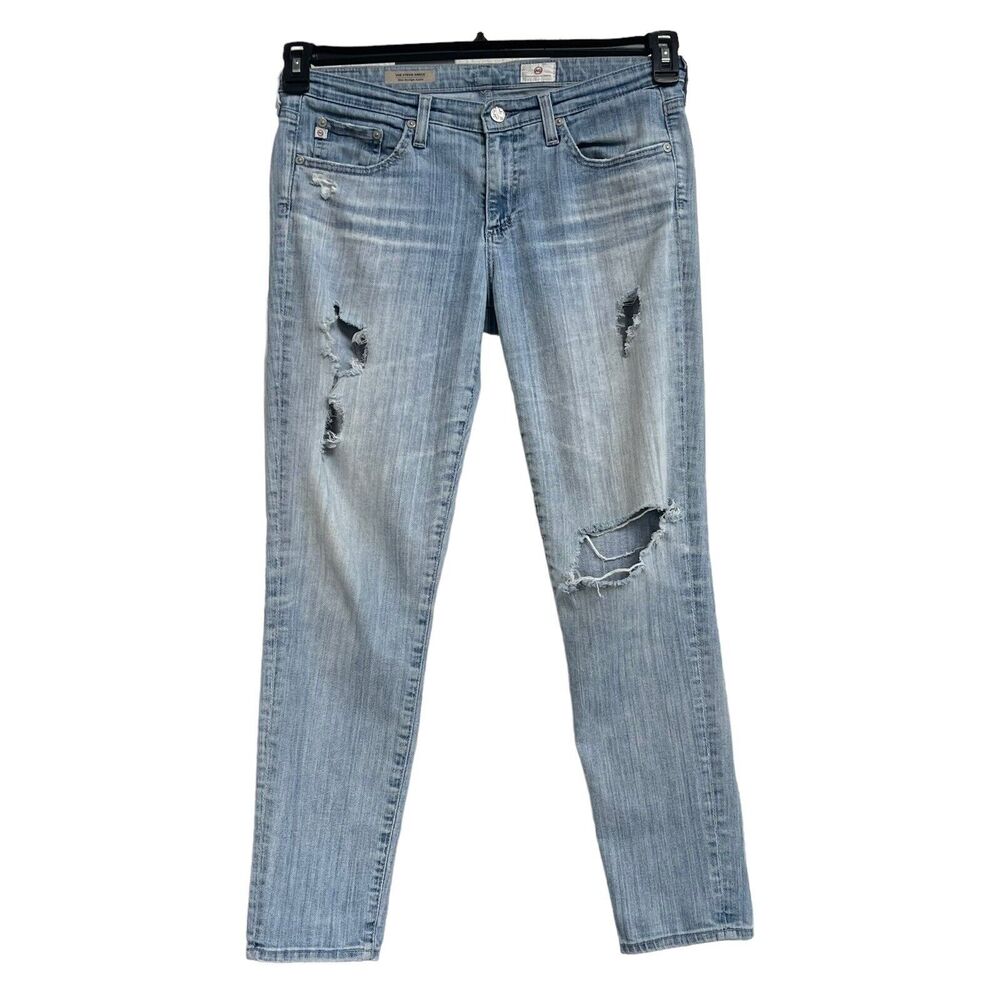 AG SZ 29 Stevie Ankle Jeans Slim Straight Distressed Rips Mid-Rise Pockets Blue